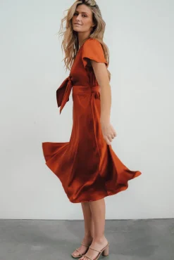 Clearance Baltic Born Poppy Satin Midi Dress | Rust