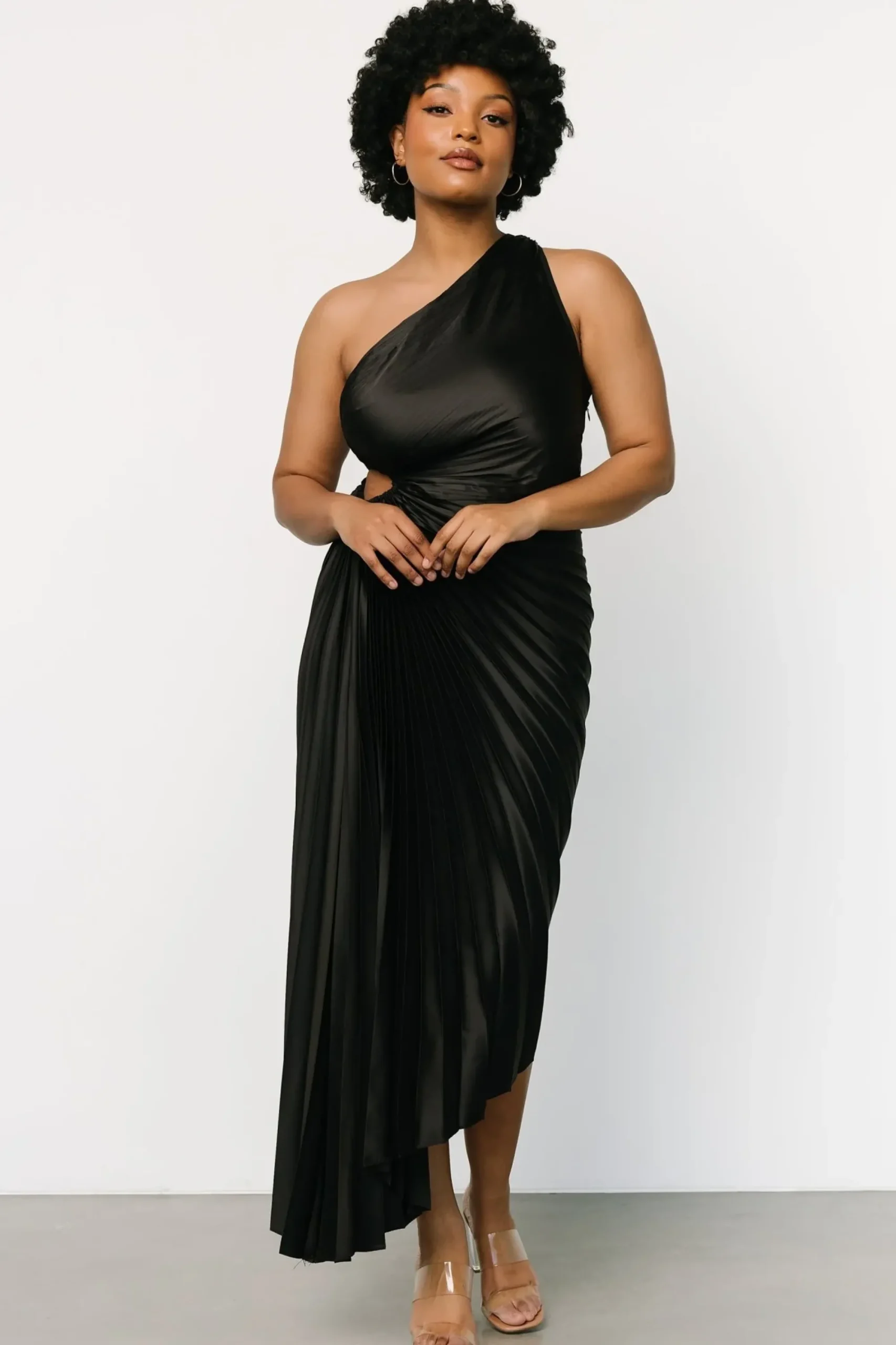Discount Baltic Born Presley One Shoulder Pleated Dress | Black