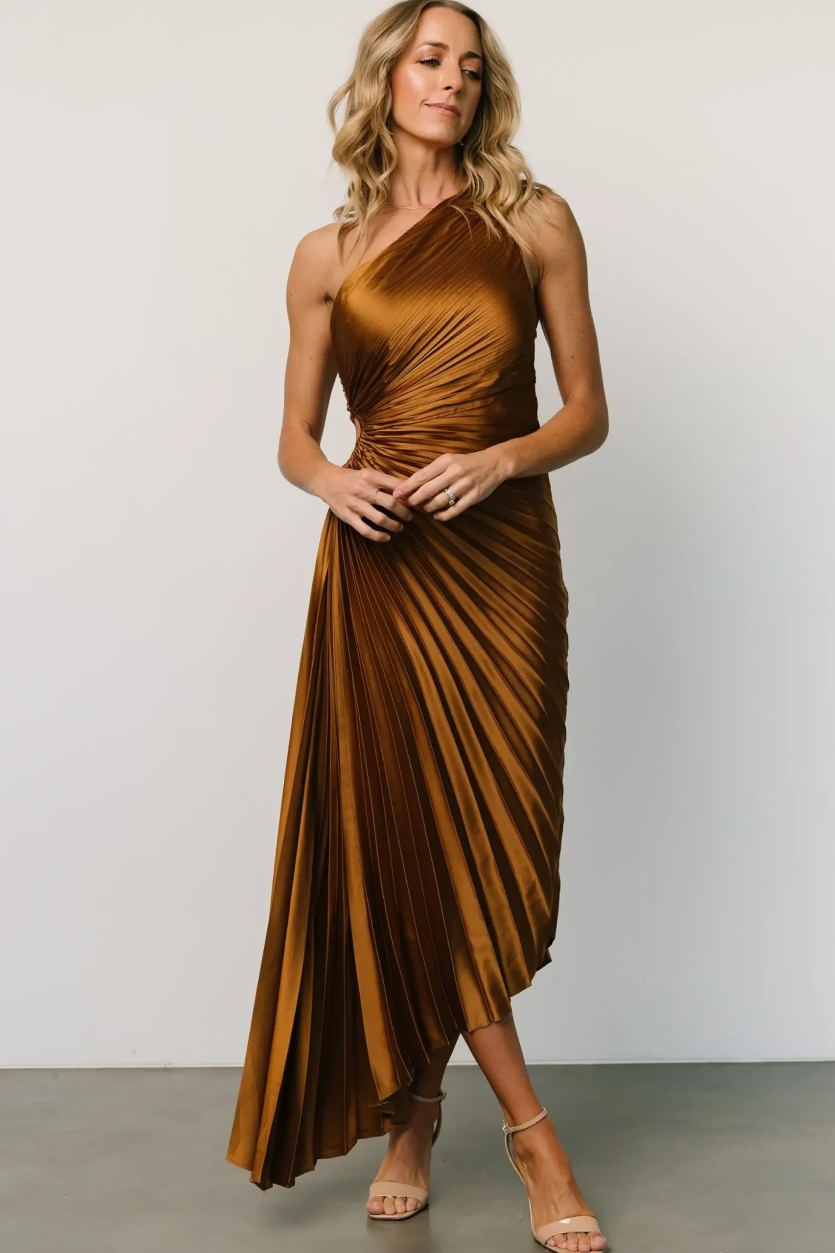 Fashion Baltic Born Presley One Shoulder Pleated Dress | Bronze