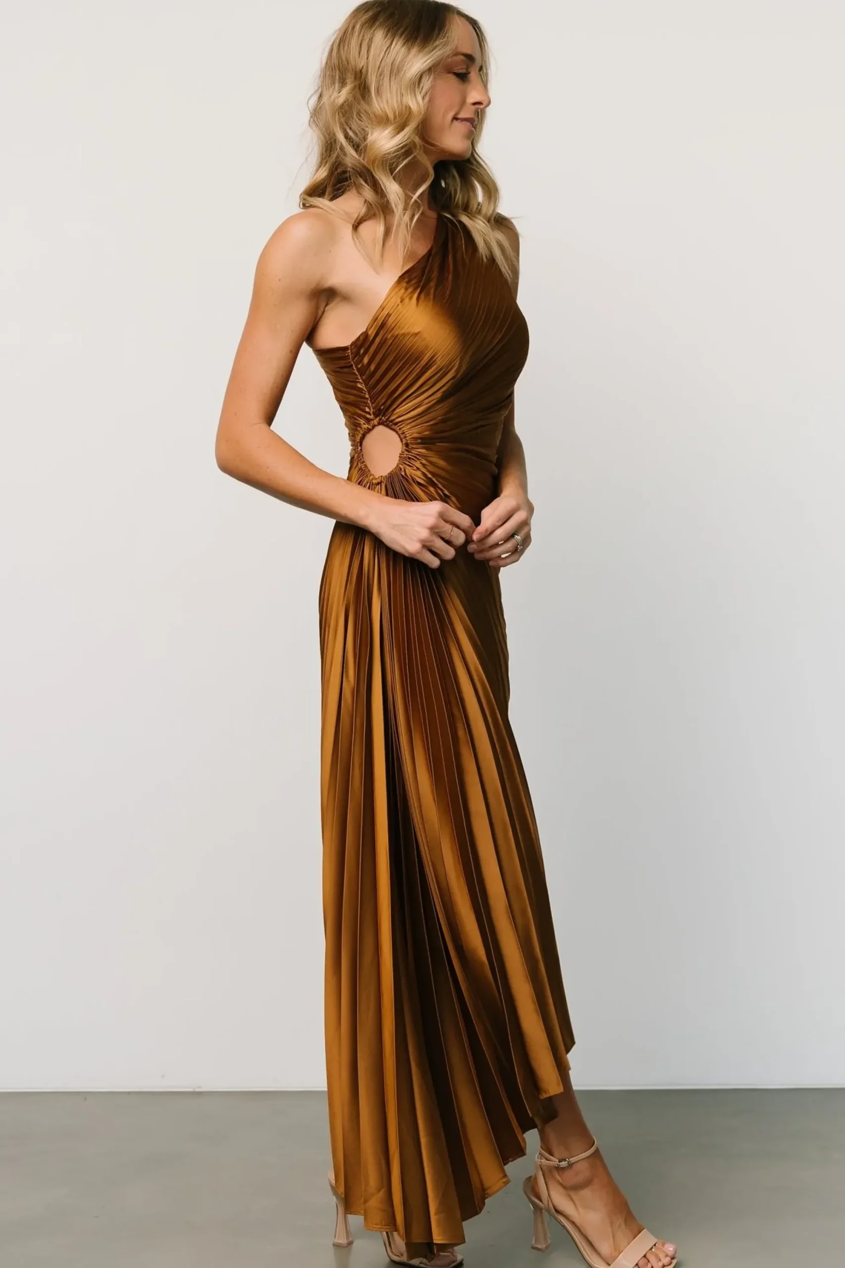 Fashion Baltic Born Presley One Shoulder Pleated Dress | Bronze