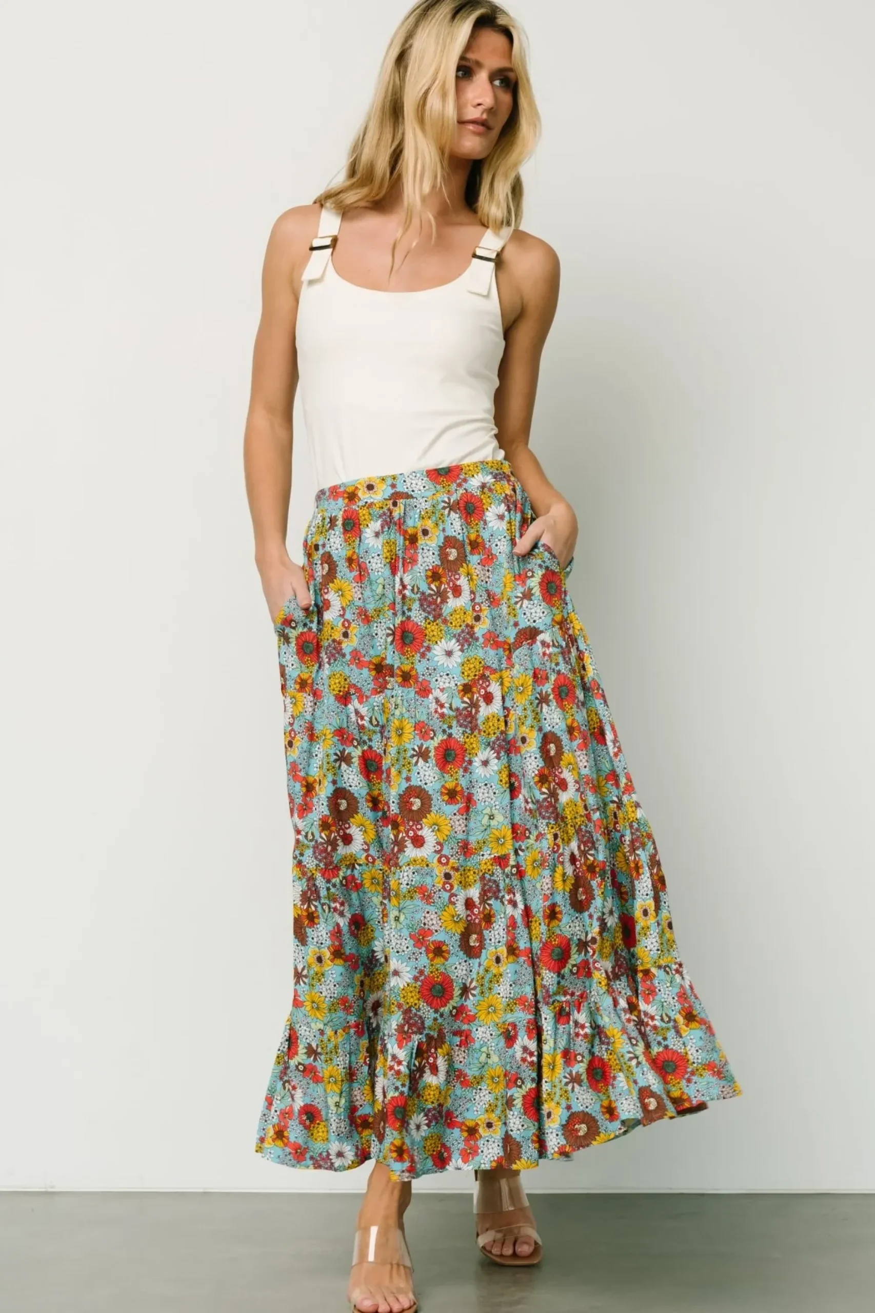 Outlet Baltic Born Reilly Maxi Skirt | Teal Flower Print