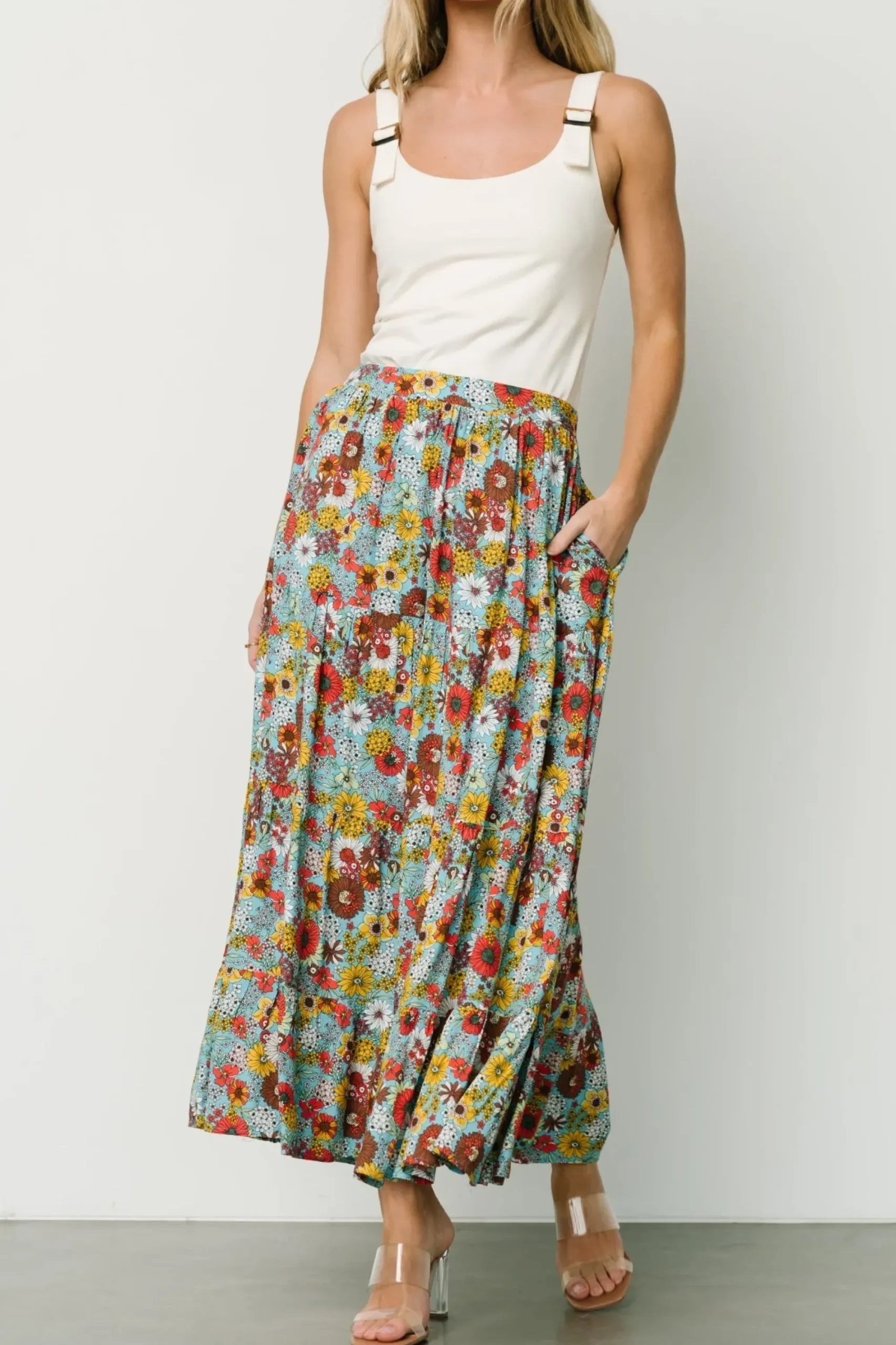 Outlet Baltic Born Reilly Maxi Skirt | Teal Flower Print