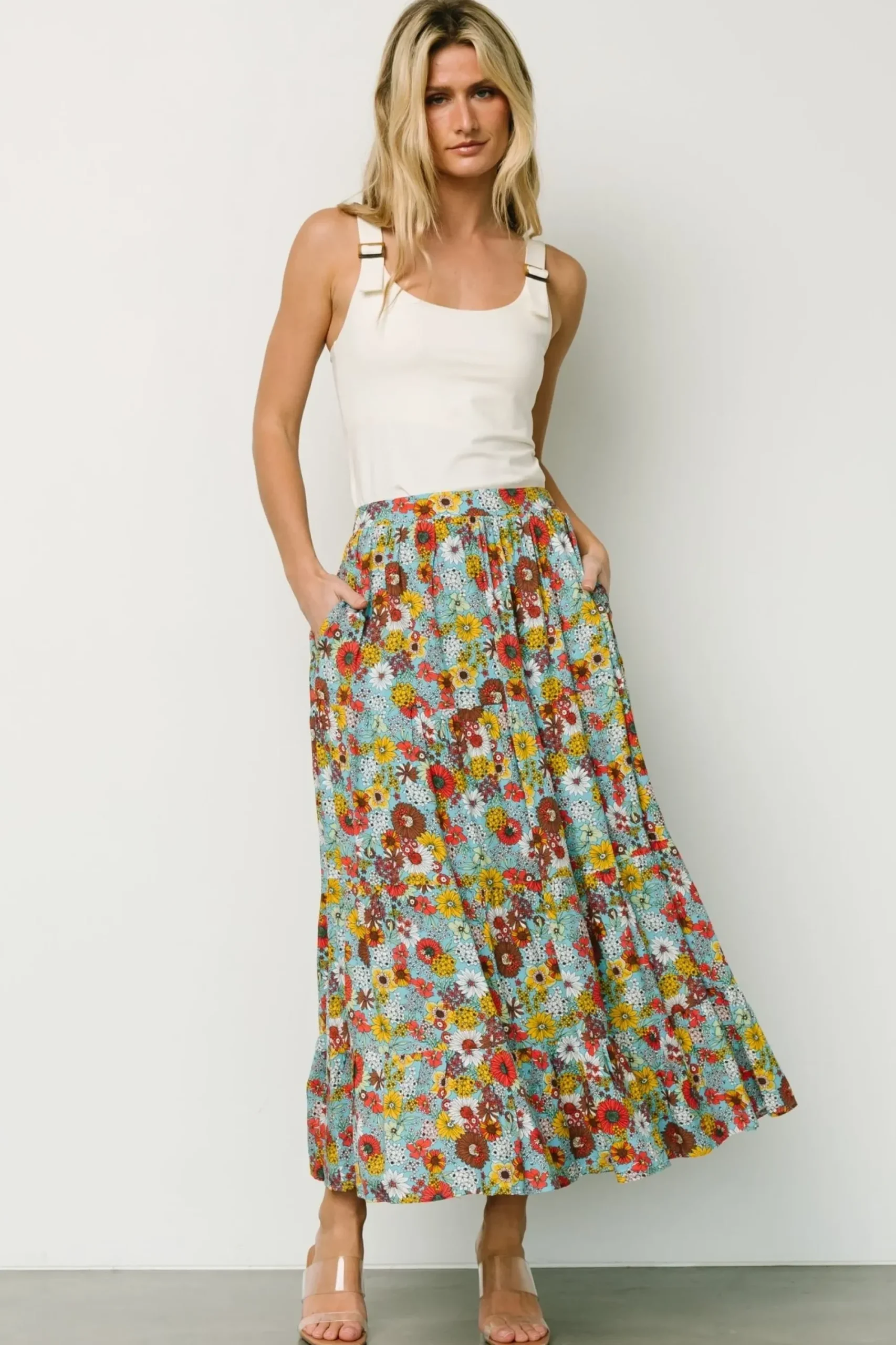 Outlet Baltic Born Reilly Maxi Skirt | Teal Flower Print