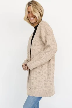 New Baltic Born Richey Cable Knit Cardigan | Taupe