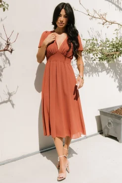 Discount Baltic Born Sarah Smocked Midi Dress | Terracotta