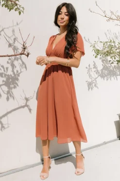 Discount Baltic Born Sarah Smocked Midi Dress | Terracotta