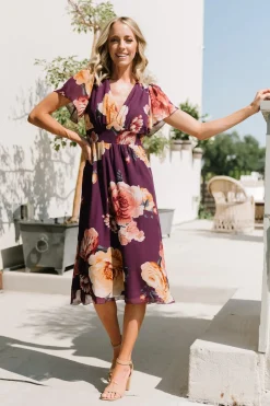 Online Baltic Born Sarah Smocked Midi Dress | Eggplant Floral