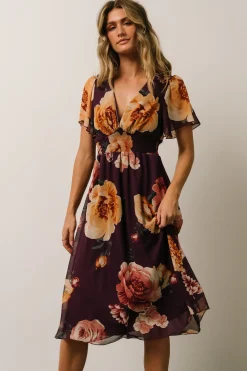 Online Baltic Born Sarah Smocked Midi Dress | Eggplant Floral
