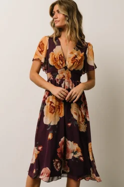 Online Baltic Born Sarah Smocked Midi Dress | Eggplant Floral