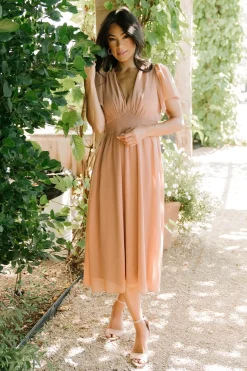 Fashion Baltic Born Sarah Smocked Midi Dress | Dusty Camel