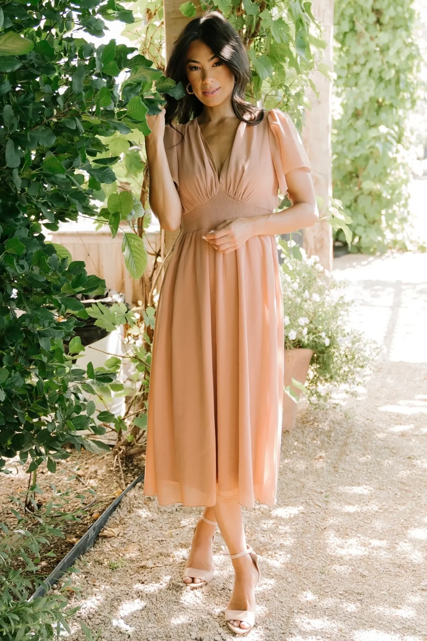 Fashion Baltic Born Sarah Smocked Midi Dress | Dusty Camel