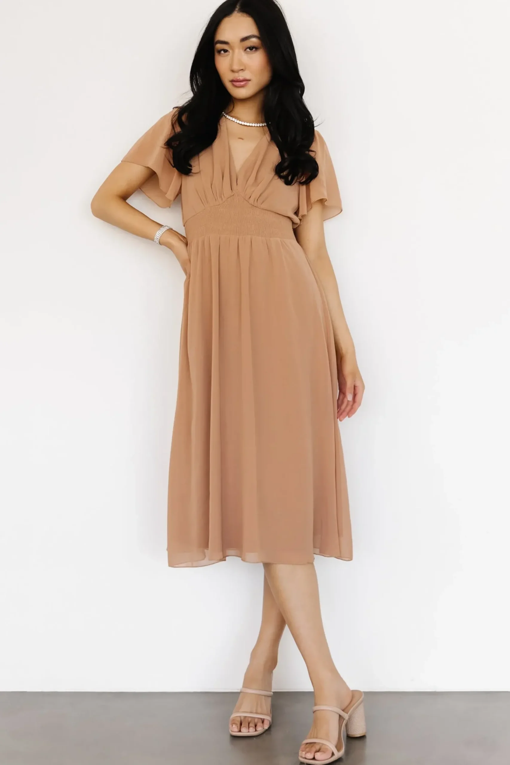 Fashion Baltic Born Sarah Smocked Midi Dress | Dusty Camel