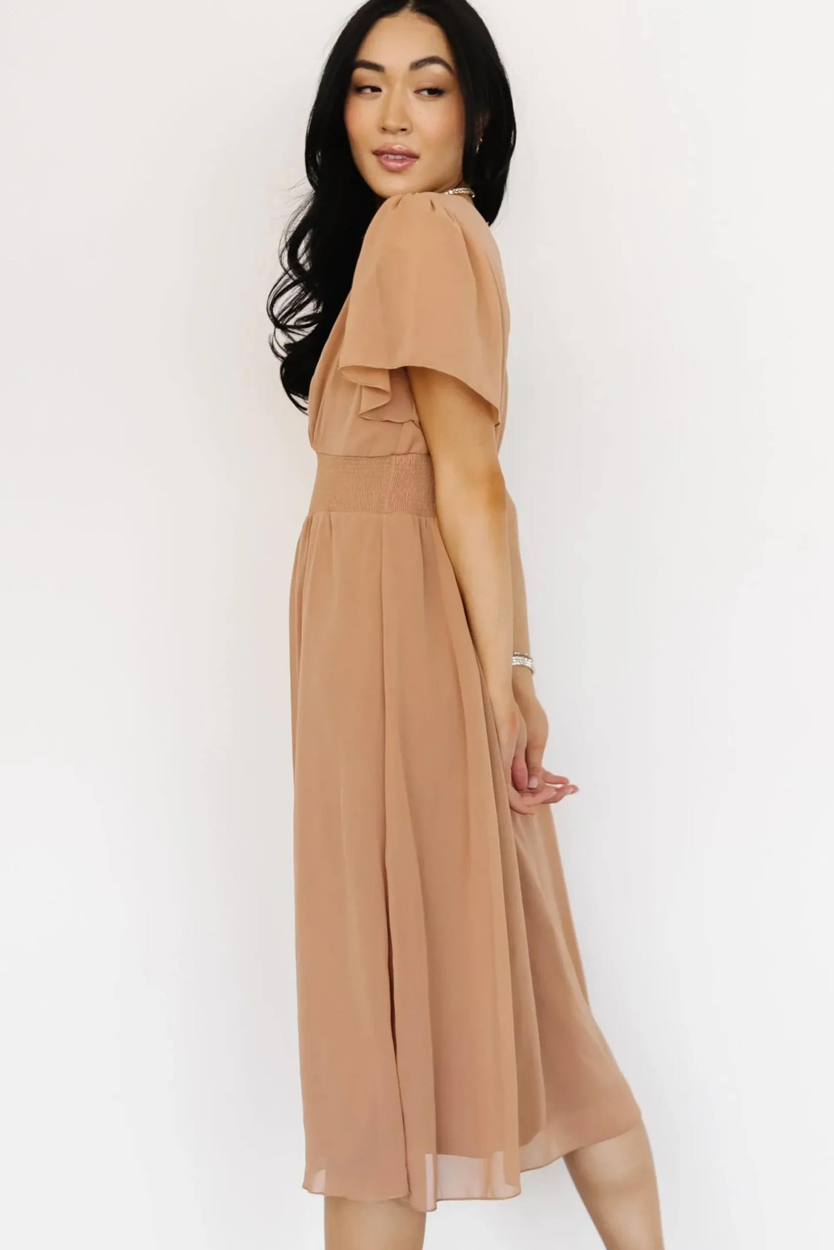 Fashion Baltic Born Sarah Smocked Midi Dress | Dusty Camel