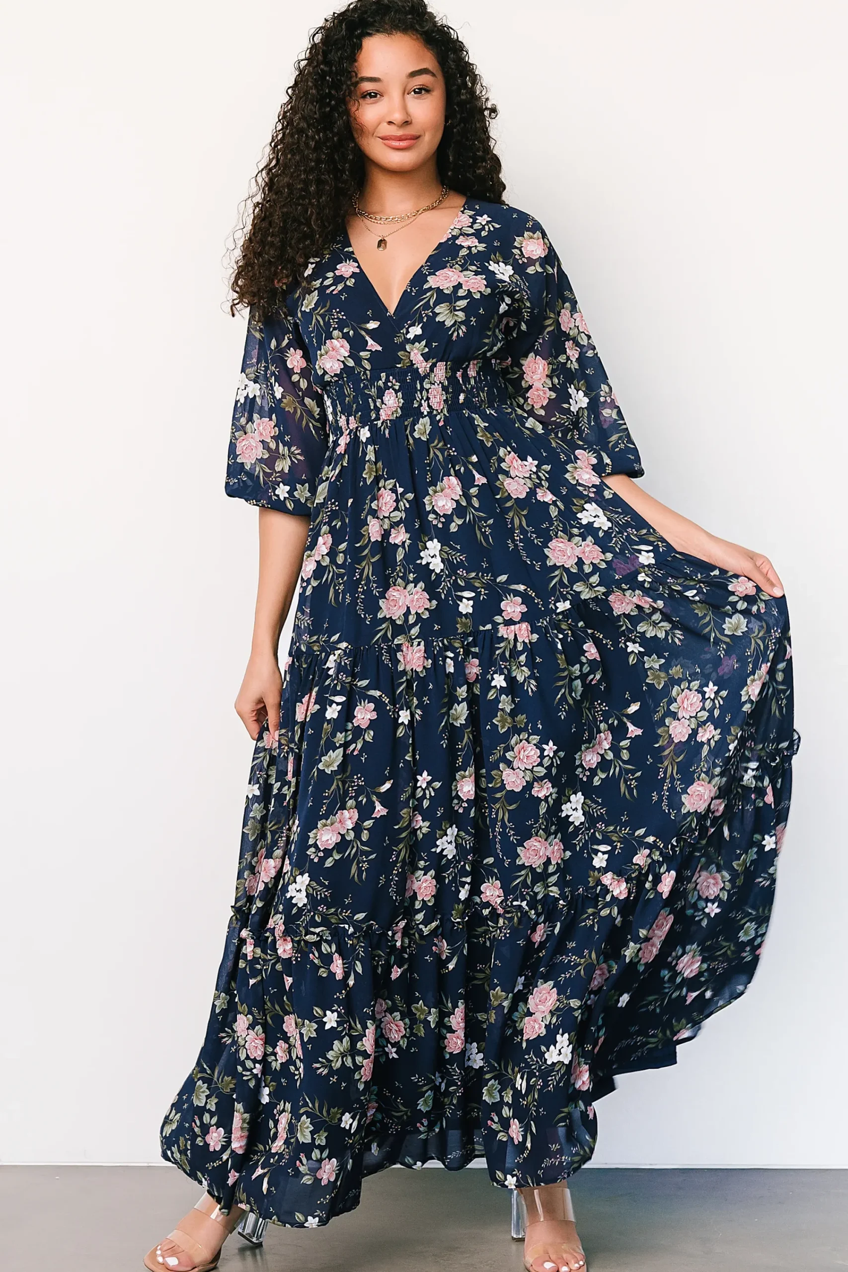 Hot Baltic Born Sawyer Tiered Maxi Dress | Navy + Pink