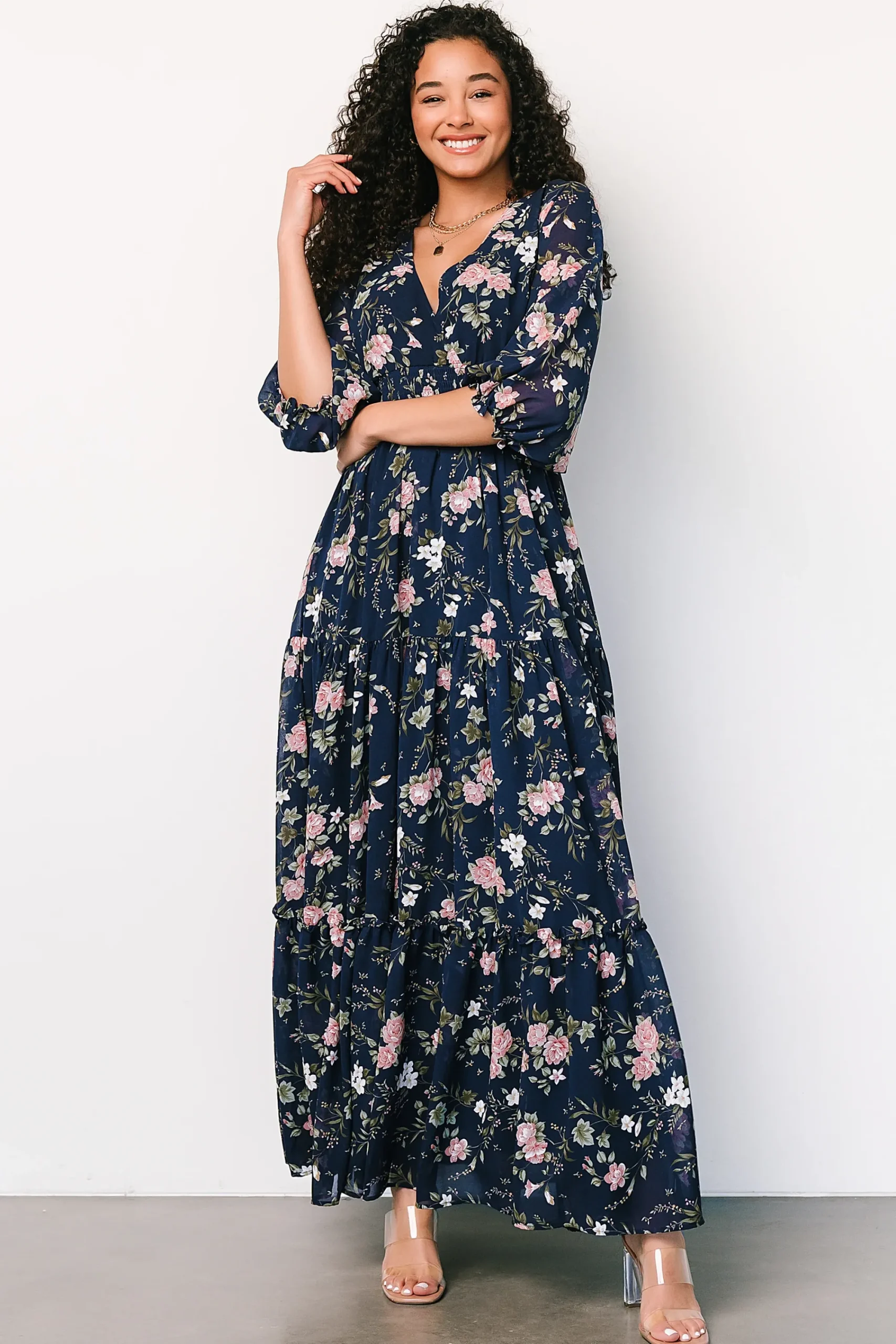 Hot Baltic Born Sawyer Tiered Maxi Dress | Navy + Pink