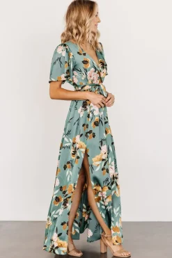 New Baltic Born Sicily Satin Maxi Dress | Eucalyptus Floral