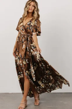 Outlet Baltic Born Sicily Satin Maxi Dress | Mocha Floral