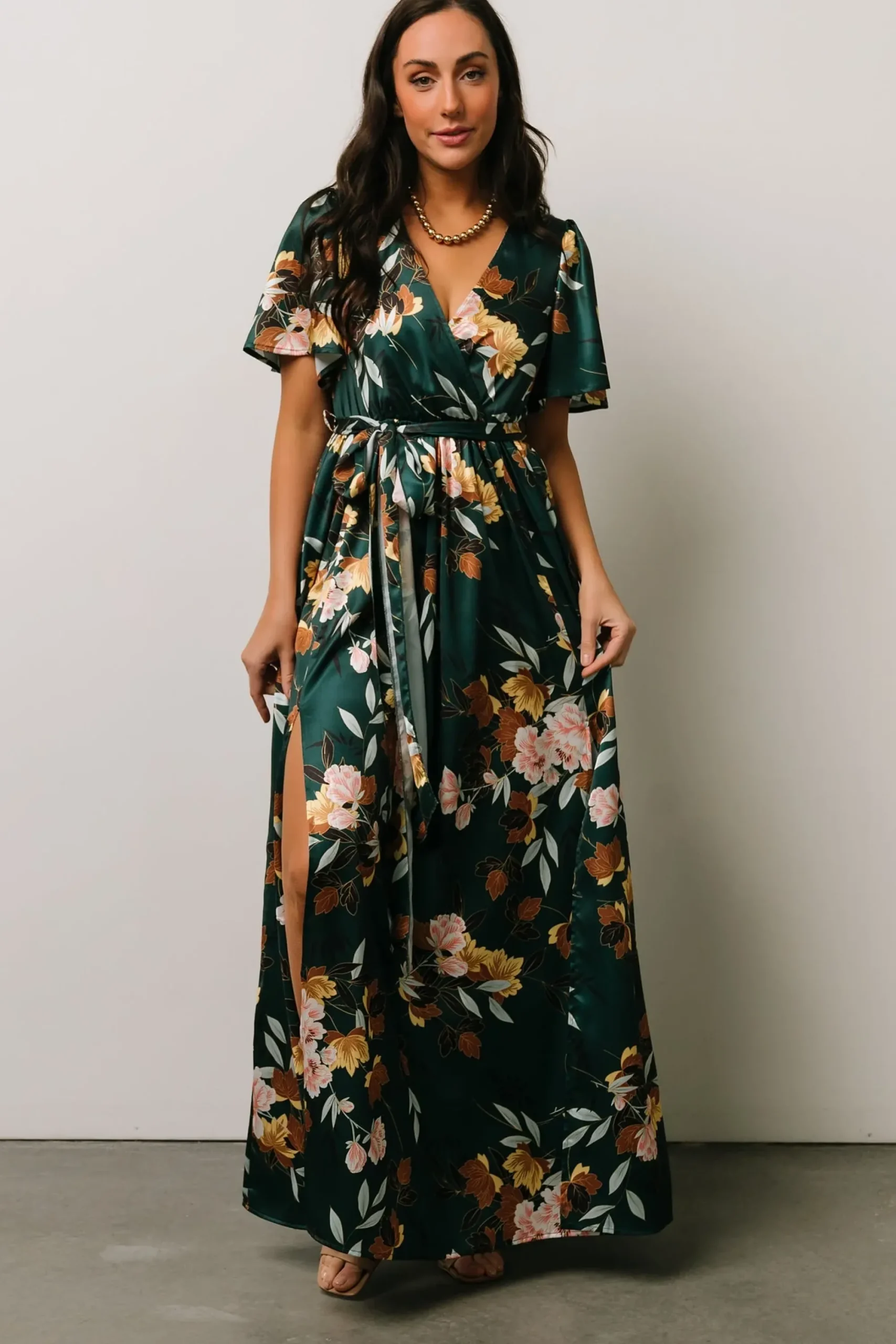 Outlet Baltic Born Sicily Satin Maxi Dress | Dark Green Floral