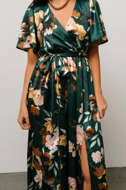 Outlet Baltic Born Sicily Satin Maxi Dress | Dark Green Floral