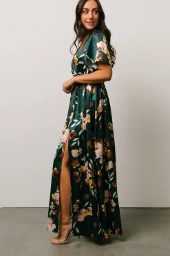 Outlet Baltic Born Sicily Satin Maxi Dress | Dark Green Floral