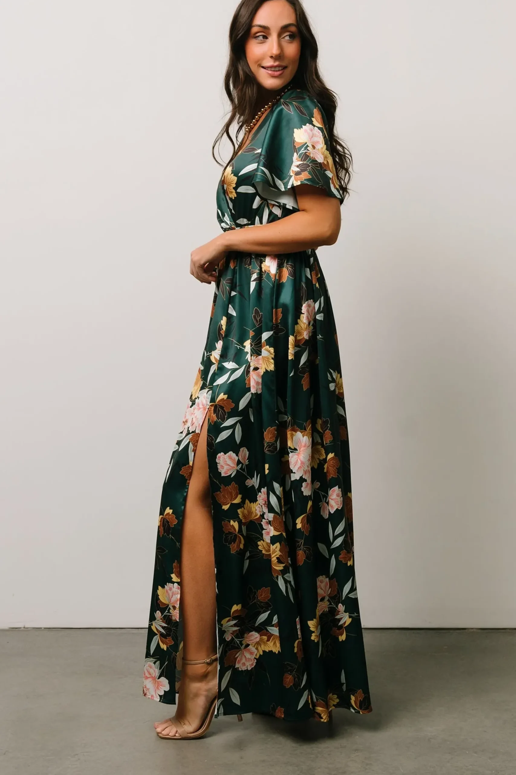 Outlet Baltic Born Sicily Satin Maxi Dress | Dark Green Floral
