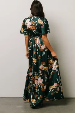 Outlet Baltic Born Sicily Satin Maxi Dress | Dark Green Floral