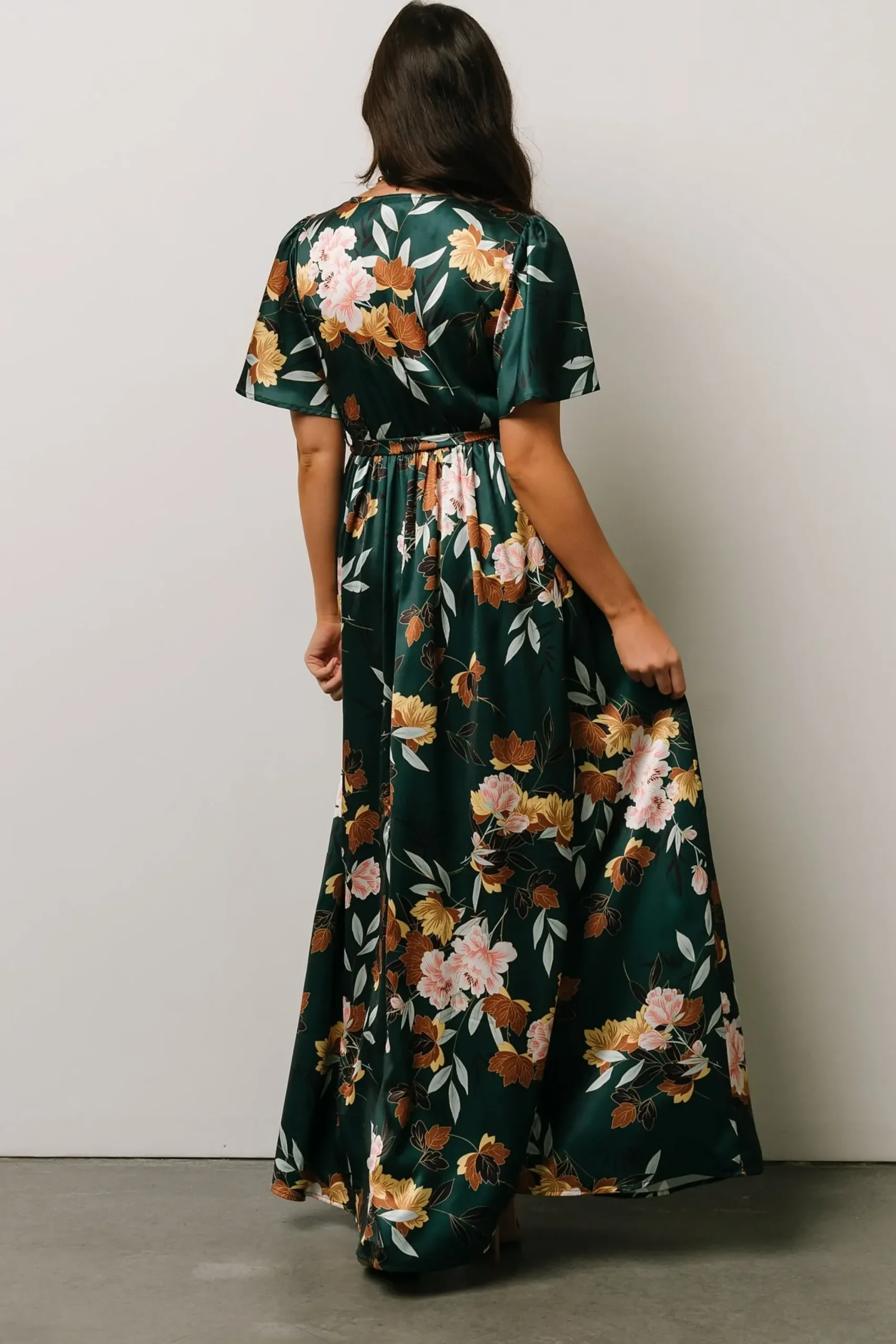 Outlet Baltic Born Sicily Satin Maxi Dress | Dark Green Floral