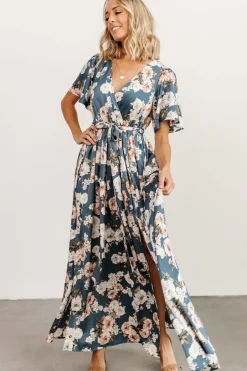 Outlet Baltic Born Sicily Satin Maxi Dress | Blue Floral
