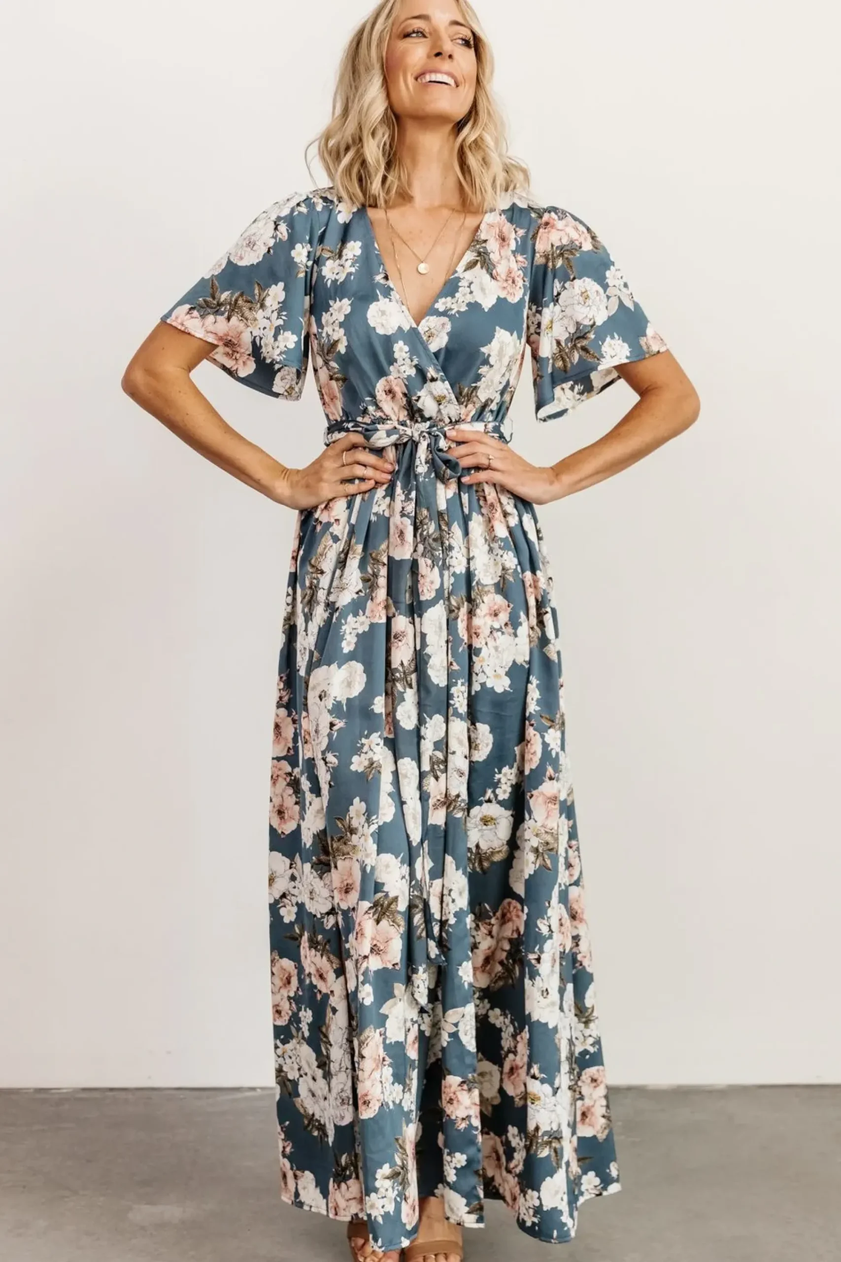 Outlet Baltic Born Sicily Satin Maxi Dress | Blue Floral