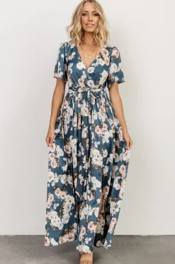 Outlet Baltic Born Sicily Satin Maxi Dress | Blue Floral