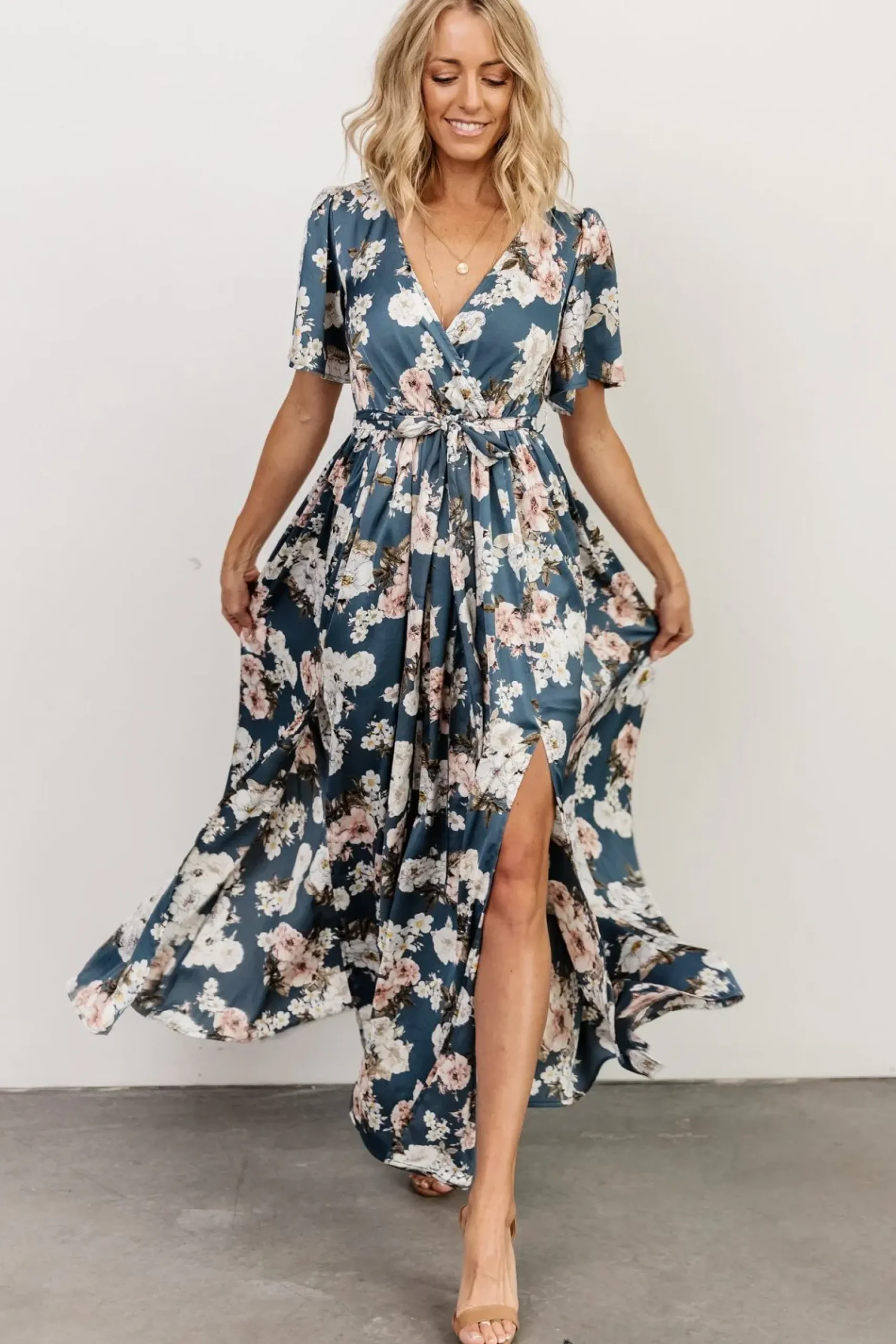 Outlet Baltic Born Sicily Satin Maxi Dress | Blue Floral