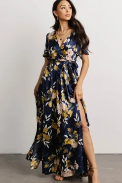Best Baltic Born Sicily Satin Maxi Dress | Navy Floral