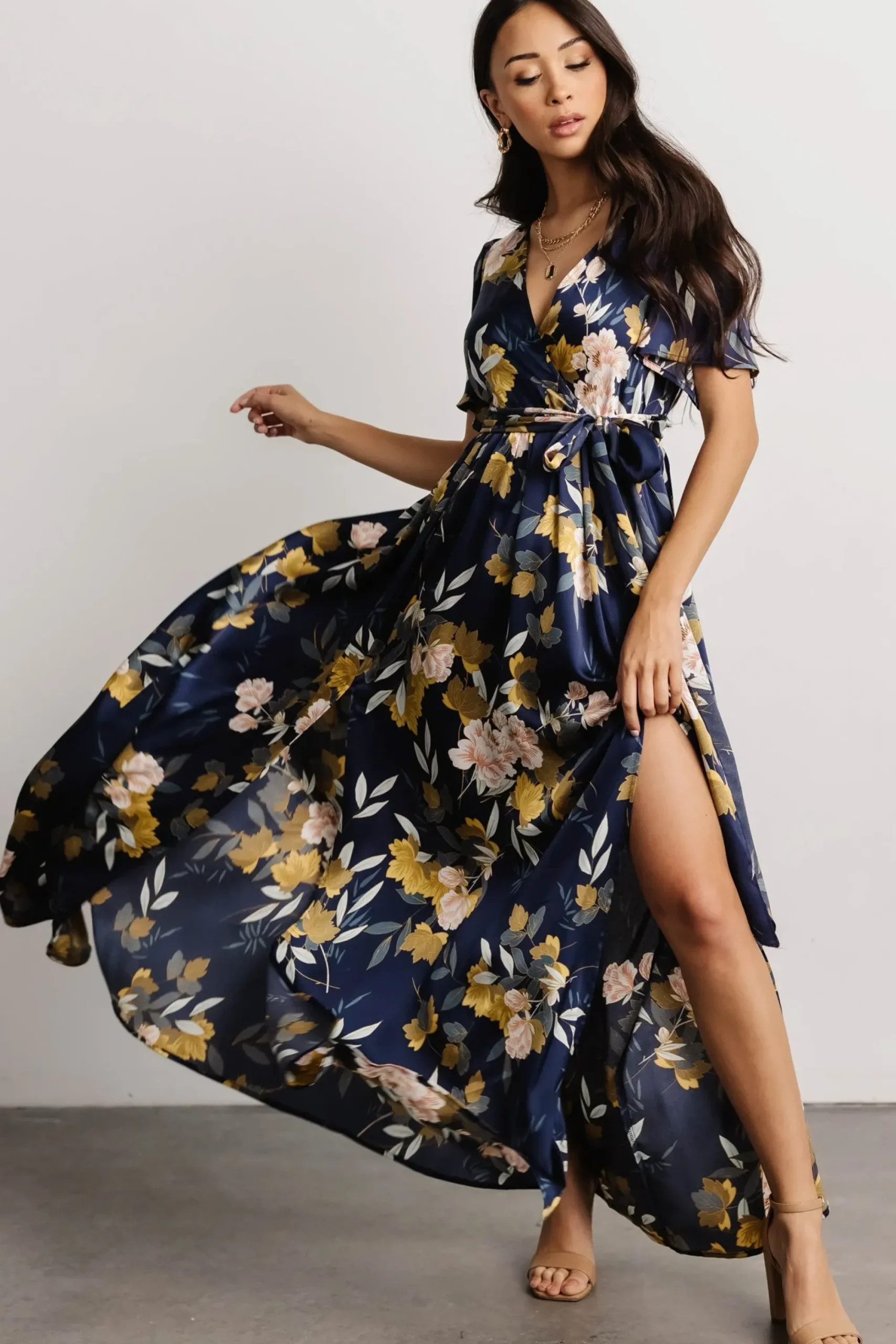 Best Baltic Born Sicily Satin Maxi Dress | Navy Floral
