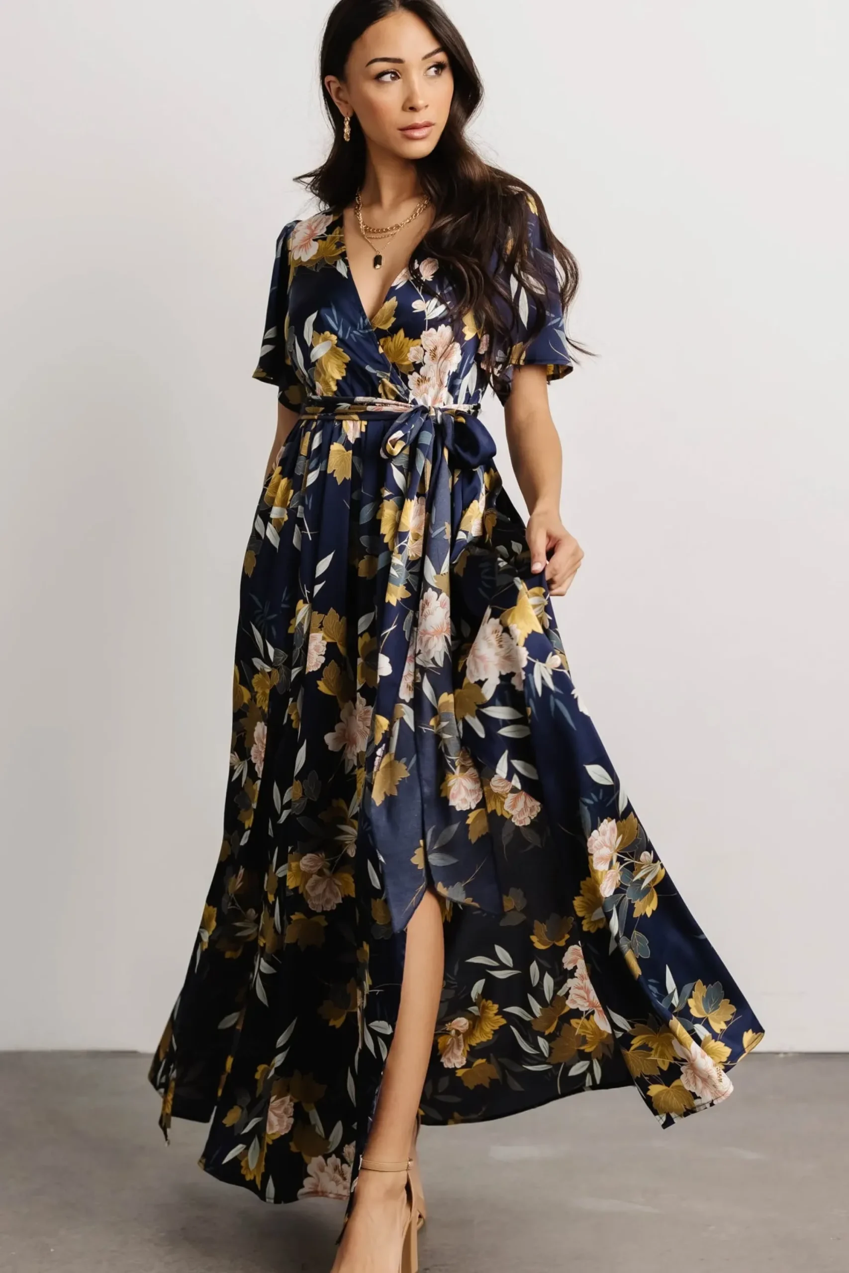 Best Baltic Born Sicily Satin Maxi Dress | Navy Floral