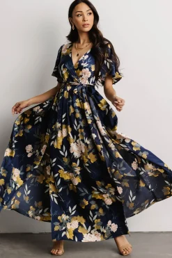 Best Baltic Born Sicily Satin Maxi Dress | Navy Floral
