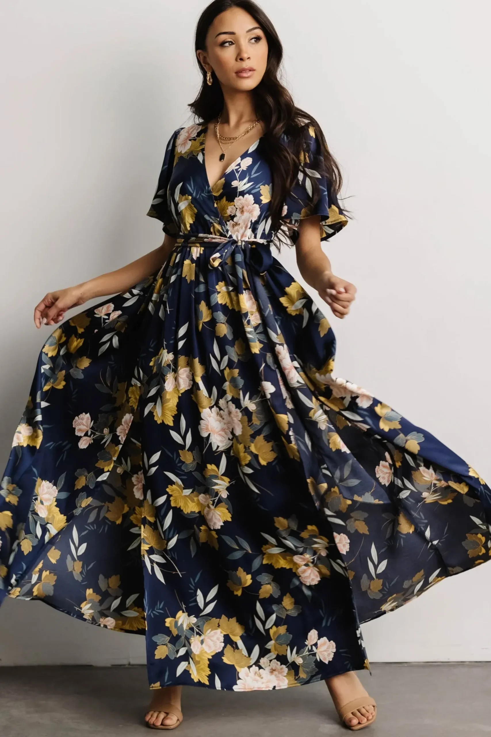 Best Baltic Born Sicily Satin Maxi Dress | Navy Floral
