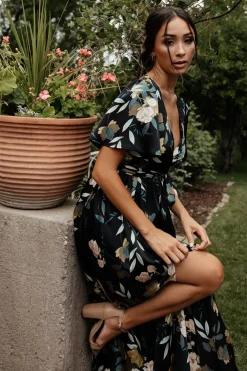 Online Baltic Born Sicily Satin Maxi Dress | Black Floral