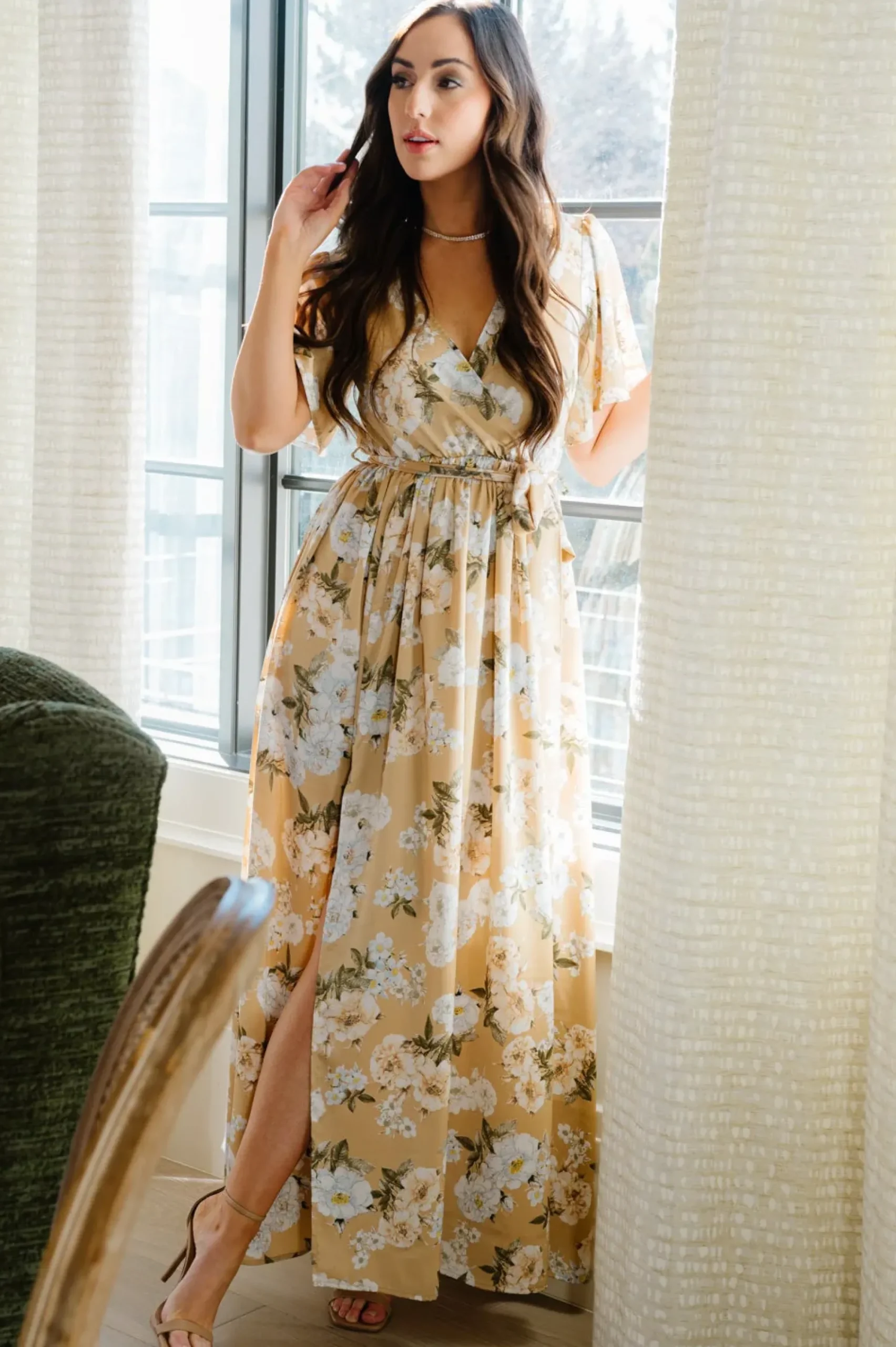 Outlet Baltic Born Sicily Satin Maxi Dress | Taupe Floral