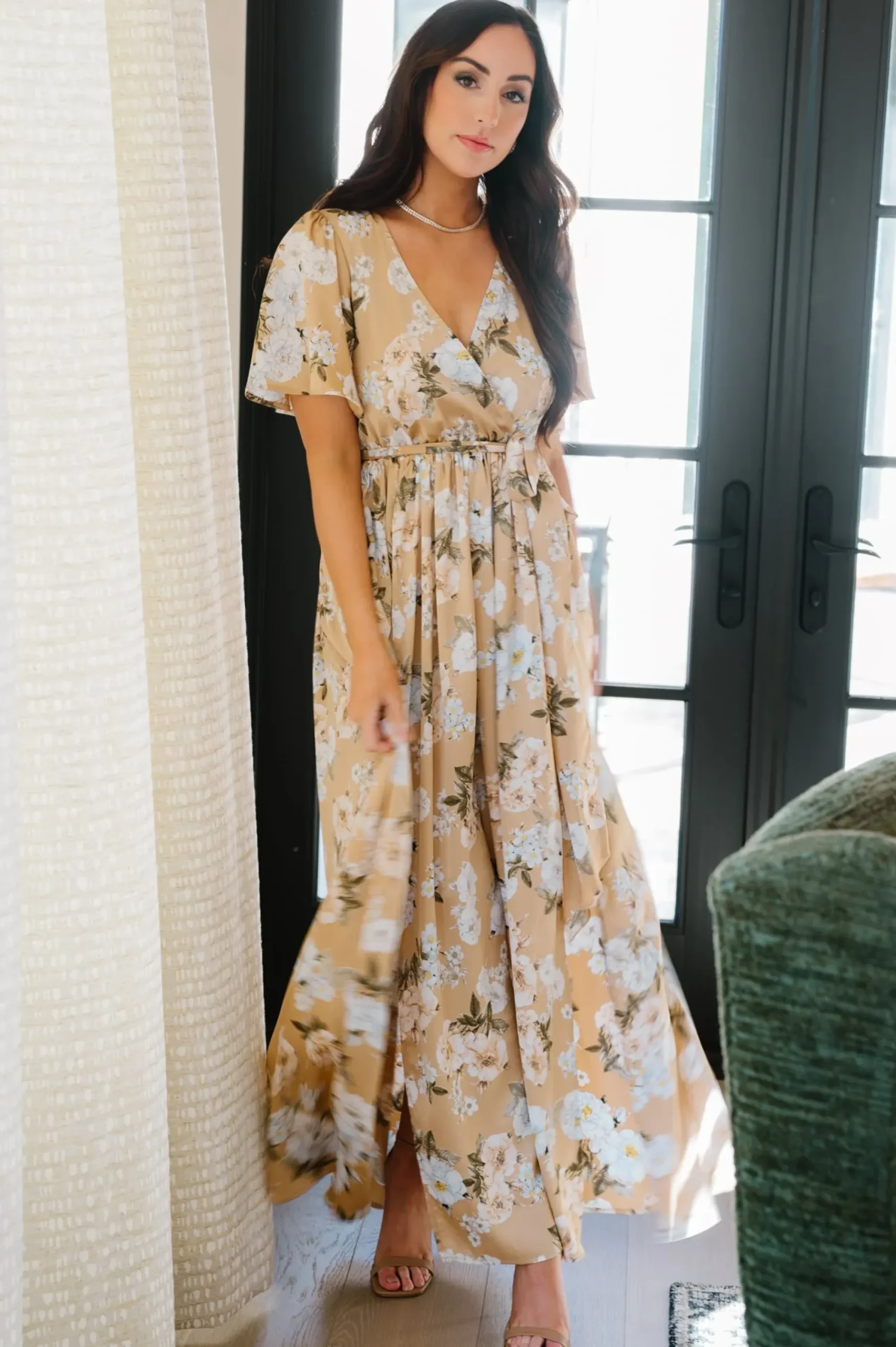 Outlet Baltic Born Sicily Satin Maxi Dress | Taupe Floral