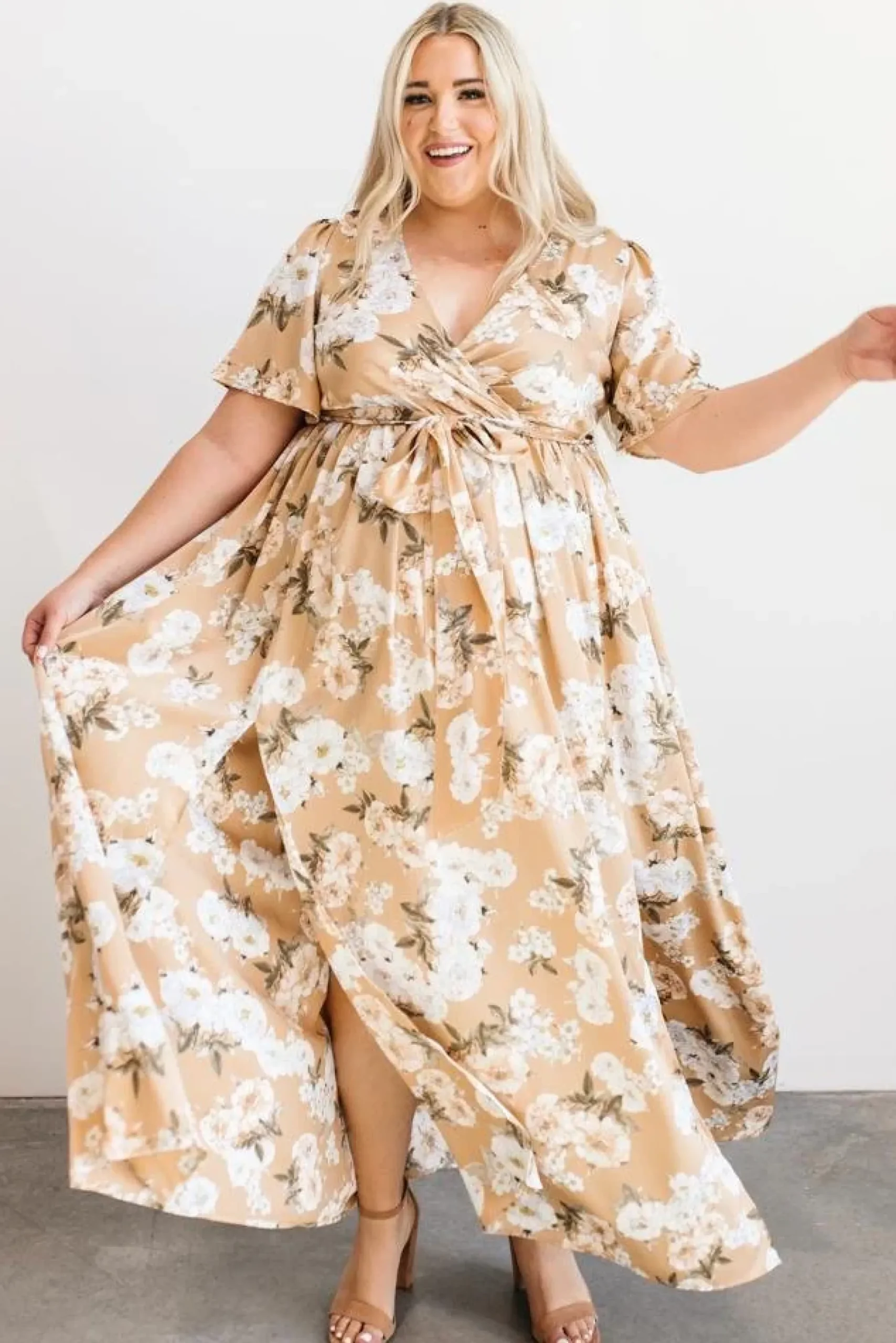 Outlet Baltic Born Sicily Satin Maxi Dress | Taupe Floral