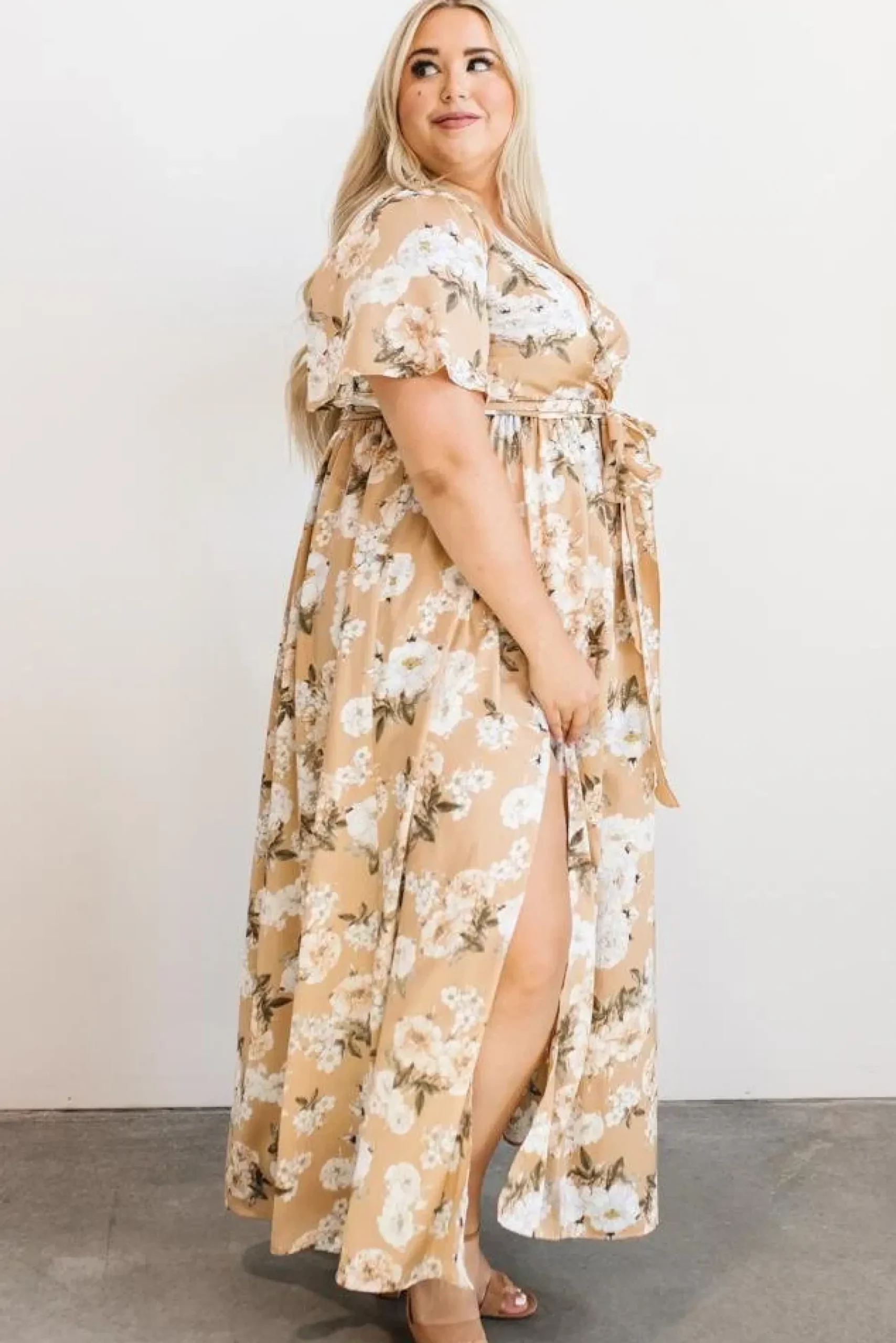 Outlet Baltic Born Sicily Satin Maxi Dress | Taupe Floral