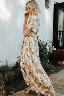 Outlet Baltic Born Sicily Satin Maxi Dress | Taupe Floral