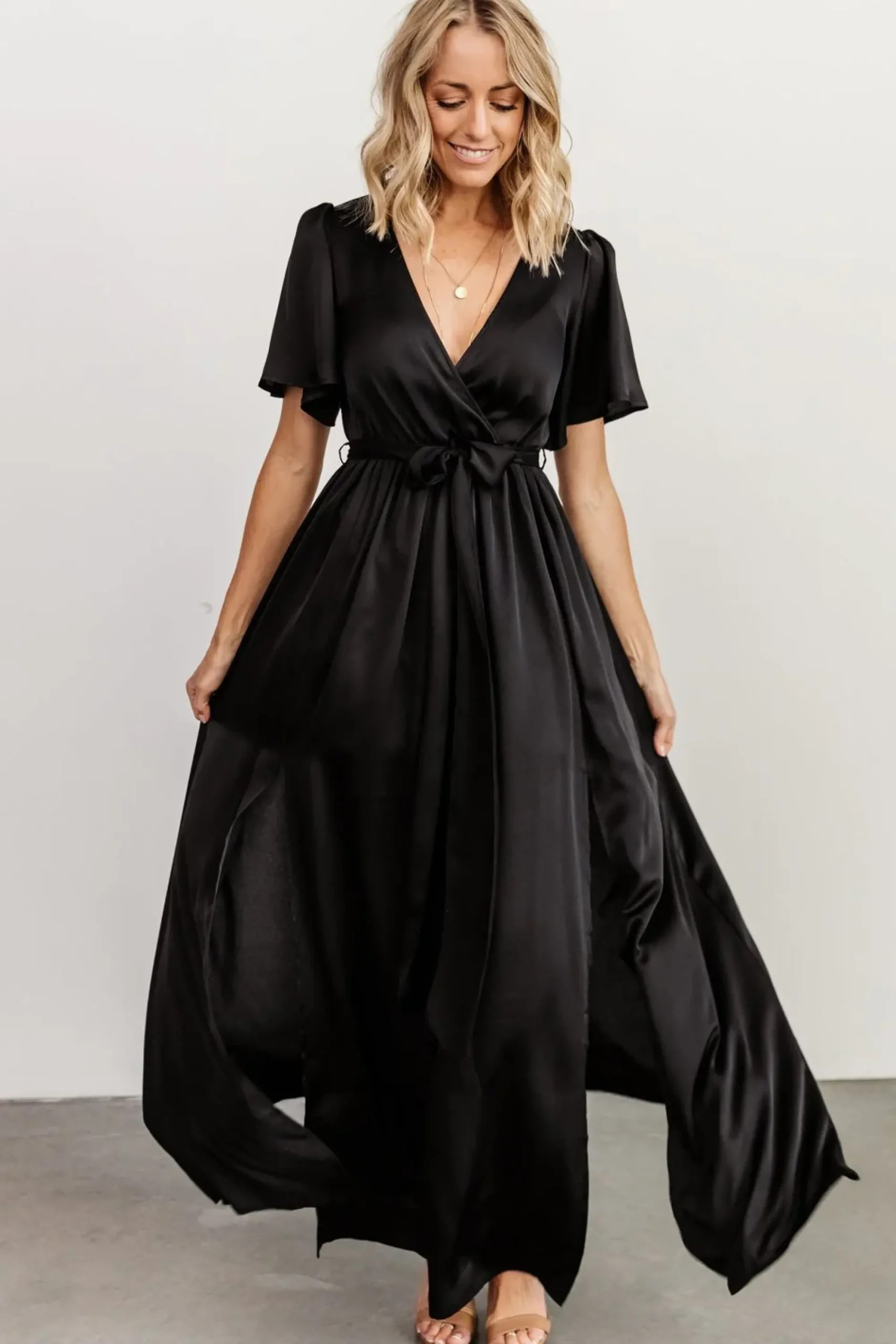 New Baltic Born Sicily Satin Maxi Dress | Black