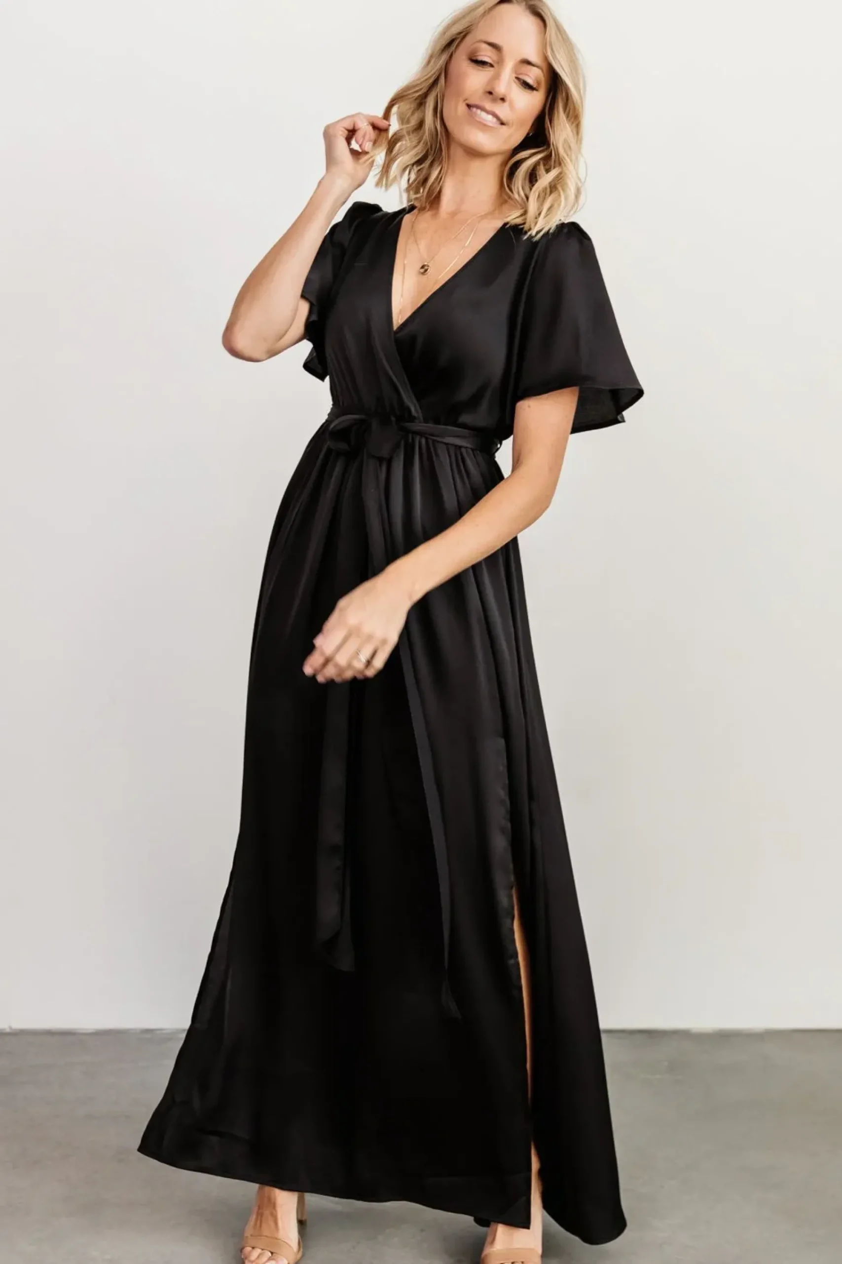 New Baltic Born Sicily Satin Maxi Dress | Black