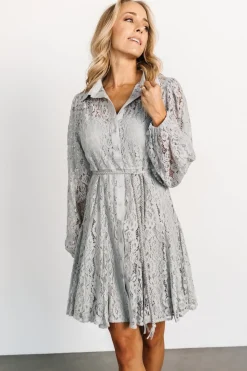 Clearance Baltic Born Stefan Lace Short Dress | Dove Gray