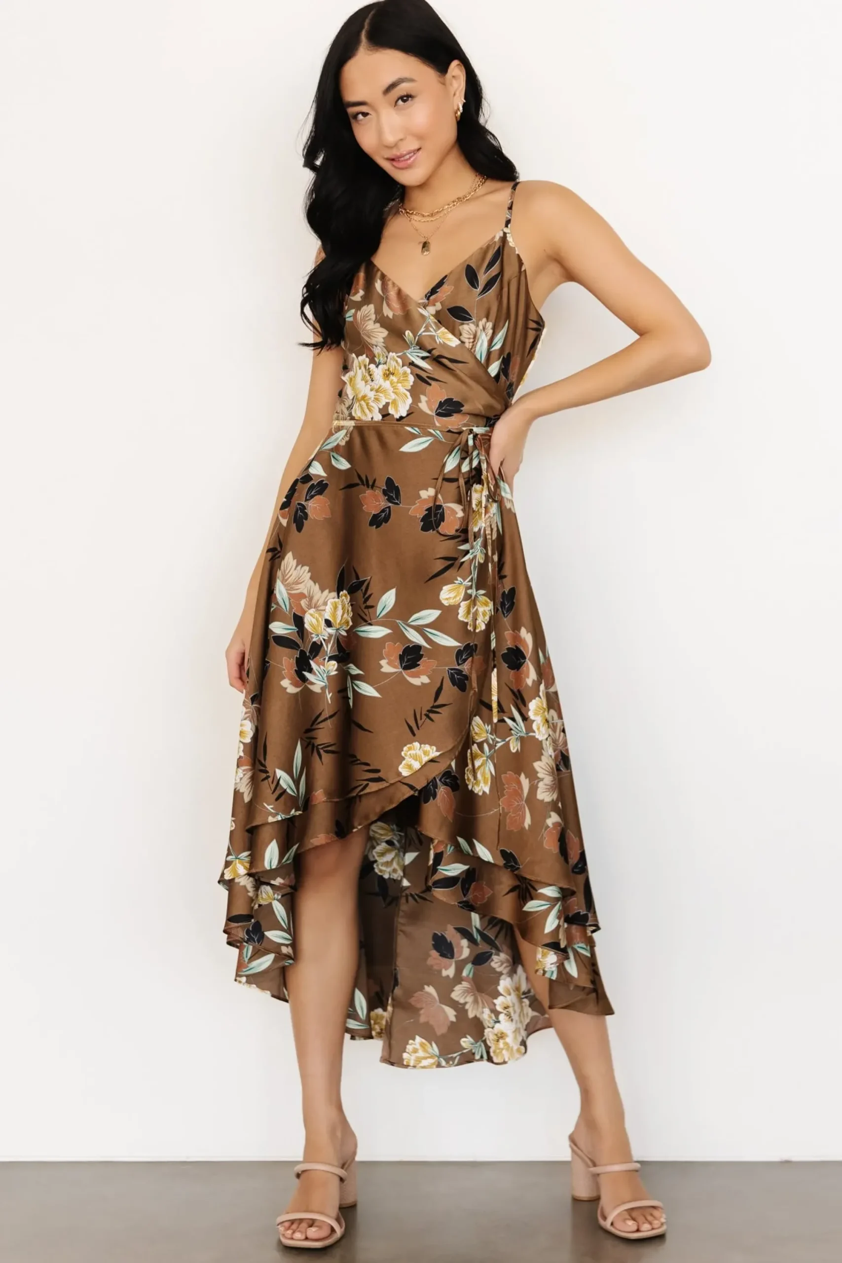 Hot Baltic Born Steffi Tulip Wrap Dress | Mocha Floral