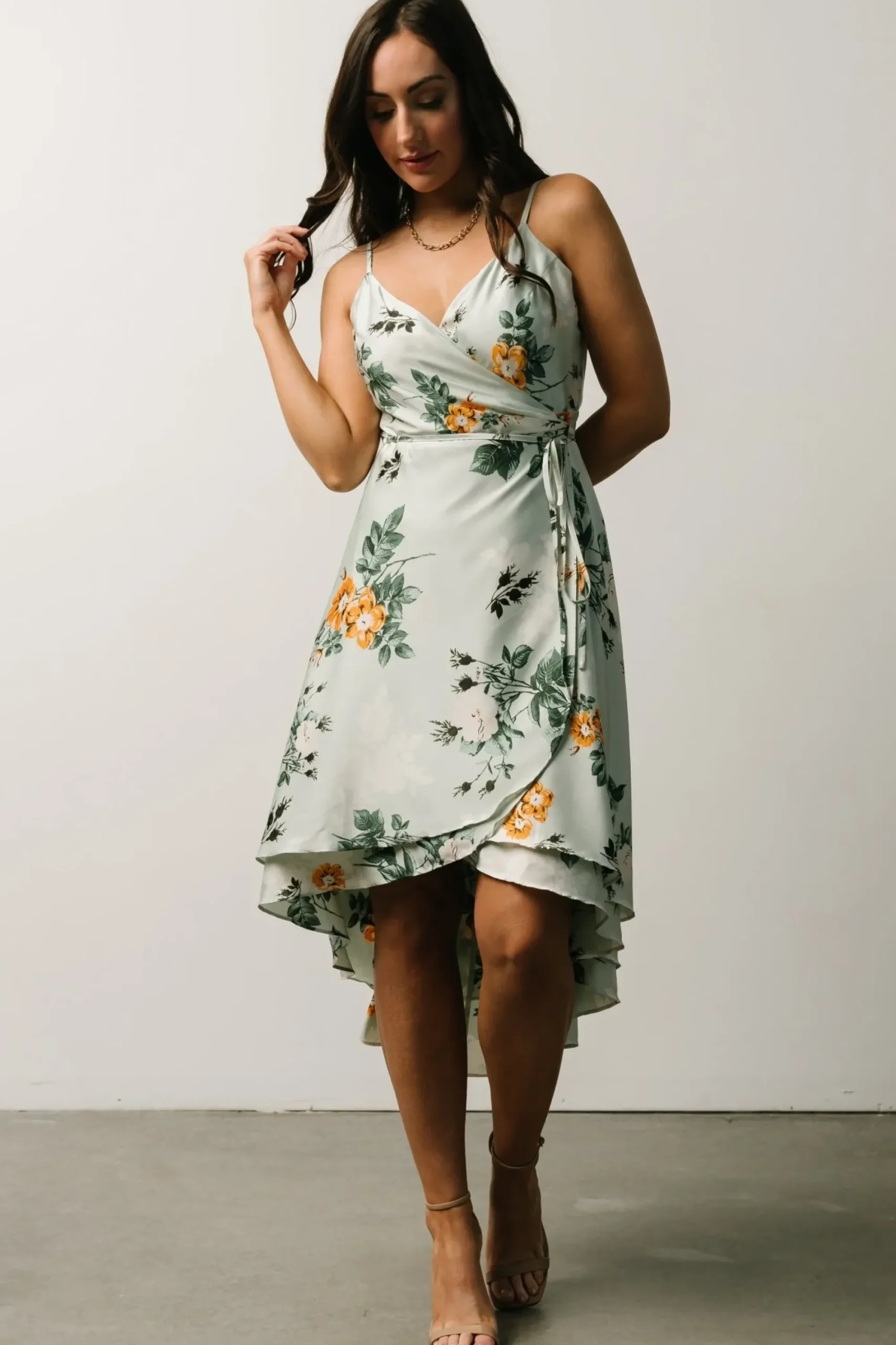 Hot Baltic Born Steffi Tulip Wrap Dress | Light Sage Floral