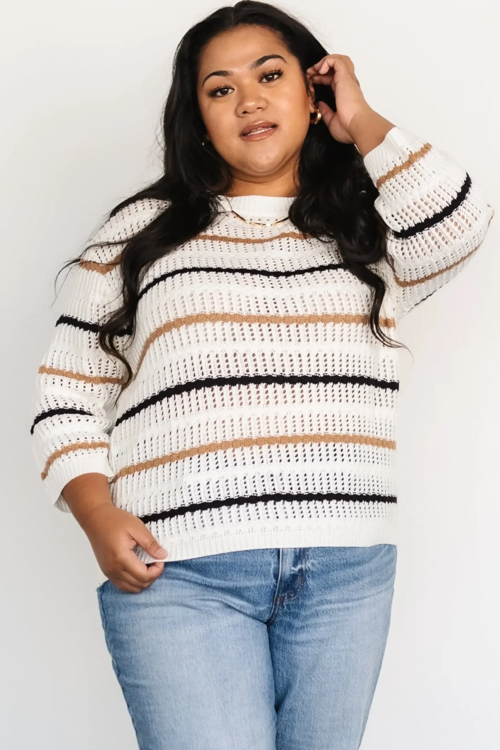 Clearance Baltic Born Sundance Knit Sweater Top | Ivory Multi Stripe
