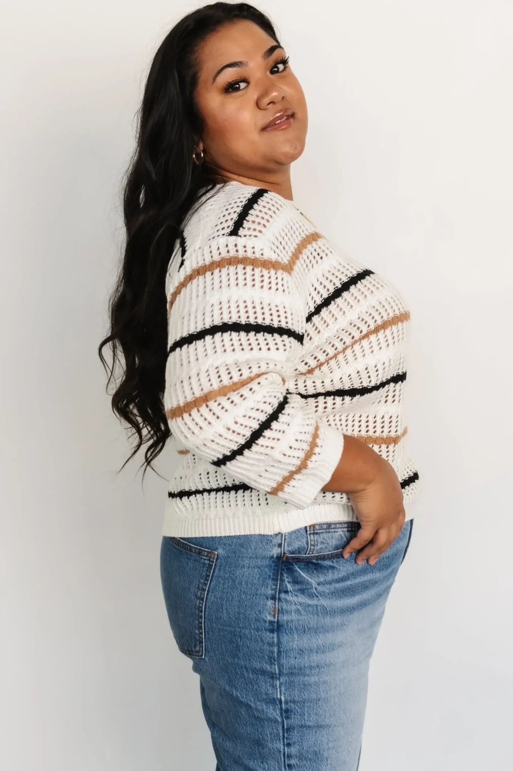 Clearance Baltic Born Sundance Knit Sweater Top | Ivory Multi Stripe