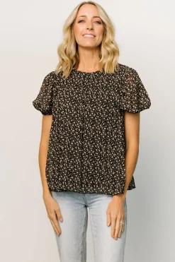 Fashion Baltic Born Susan Pleated Top | Black Floral